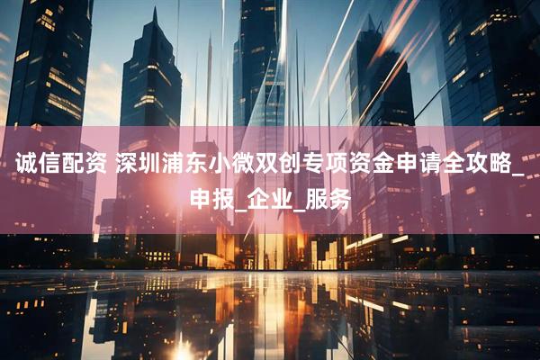 诚信配资 深圳浦东小微双创专项资金申请全攻略_申报_企业_服务